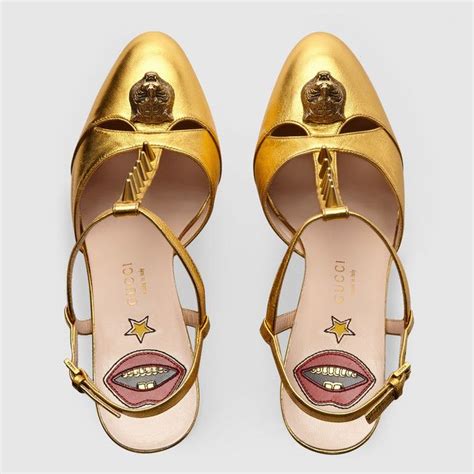 gucci gold studded red heels|gucci platform block heels.